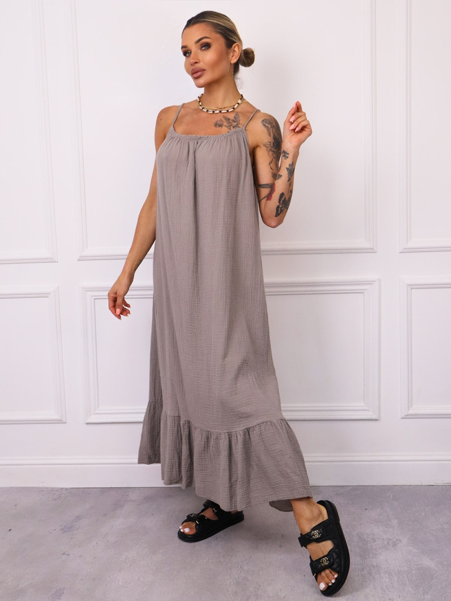 SUKIENKA MAXI MUŚLINOWA Z FALBANĄ- FANGO