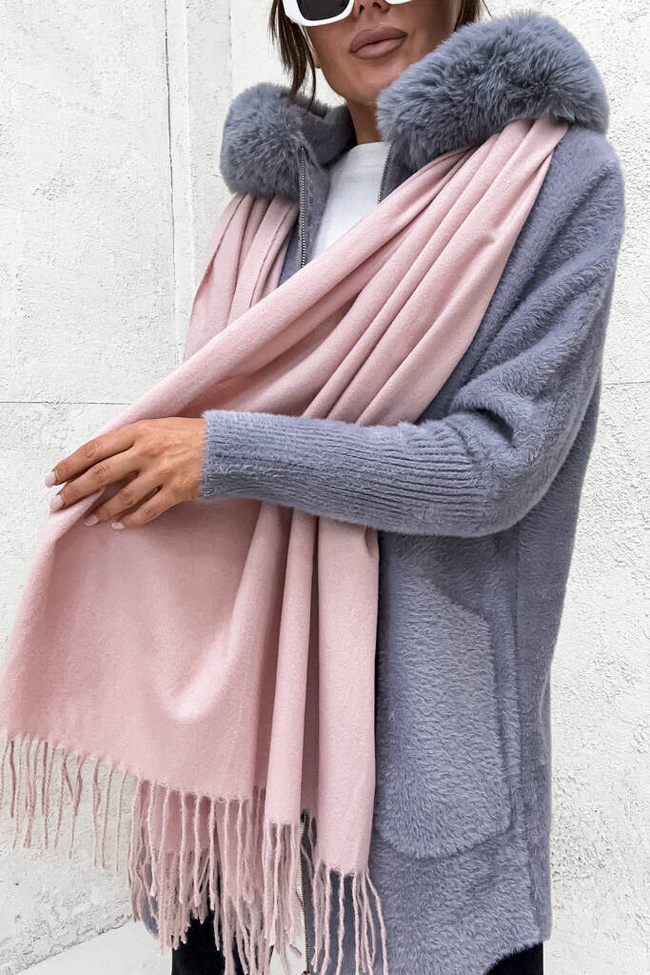 KLASYCZNY SZAL Z FRĘDZLAMI- JASNY RÓŻ