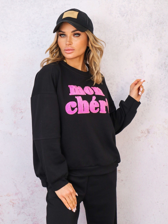 KOMPLET DRESOWY BLUZA Z NAPISEM+ SPODNIE- CZARNY