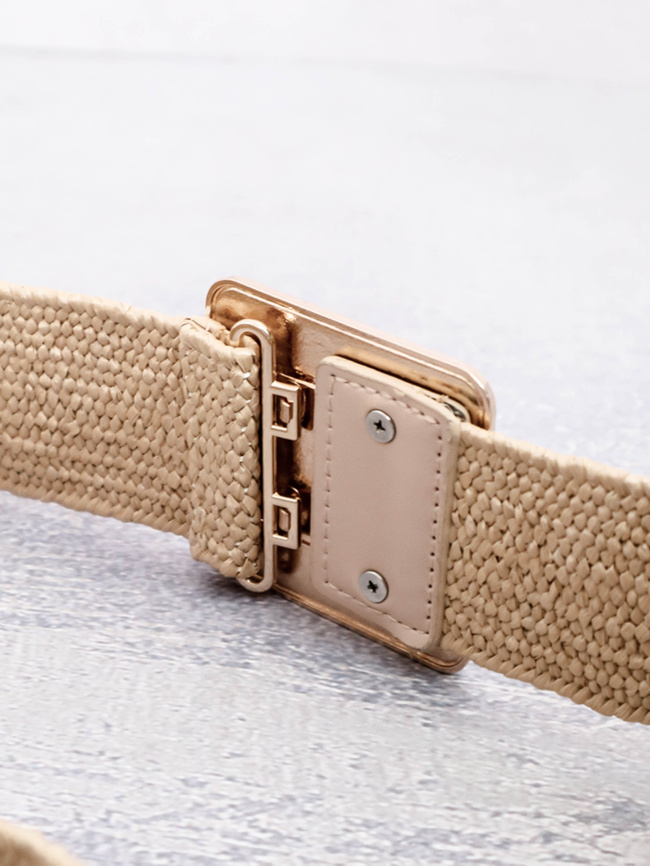 PASEK SŁOMIANY Z KWADRATOWĄ KLAMRĄ- BEŻOWY