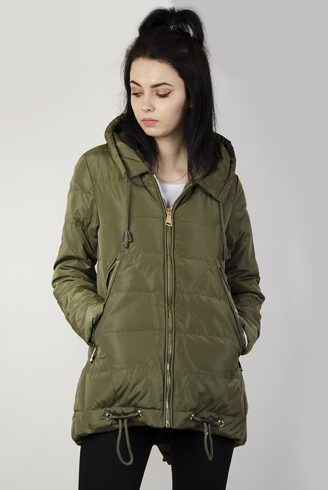 Kurtka khaki przedłużana, ze ściągaczem na dole