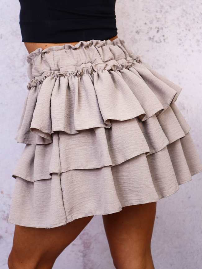 SPÓDNICO-SPODENKI Z FALBANAMI I NASZYWKĄ- SZARE