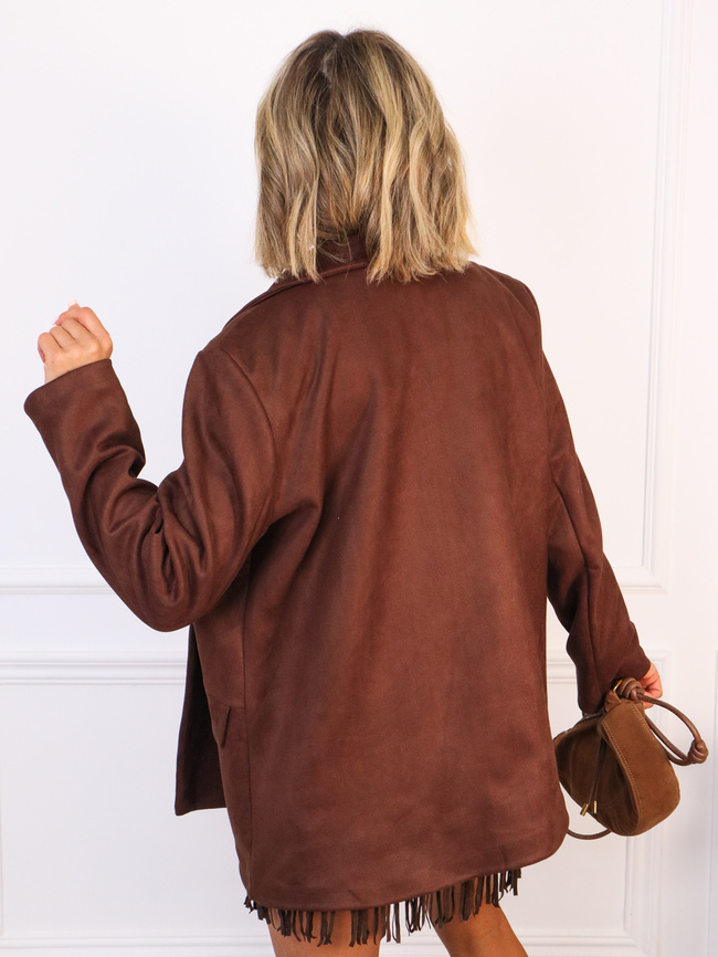 ZAMSZOWA MARYNARKA OVERSIZE ZAPINANA NA GUZIK- CZEKOLADOWA