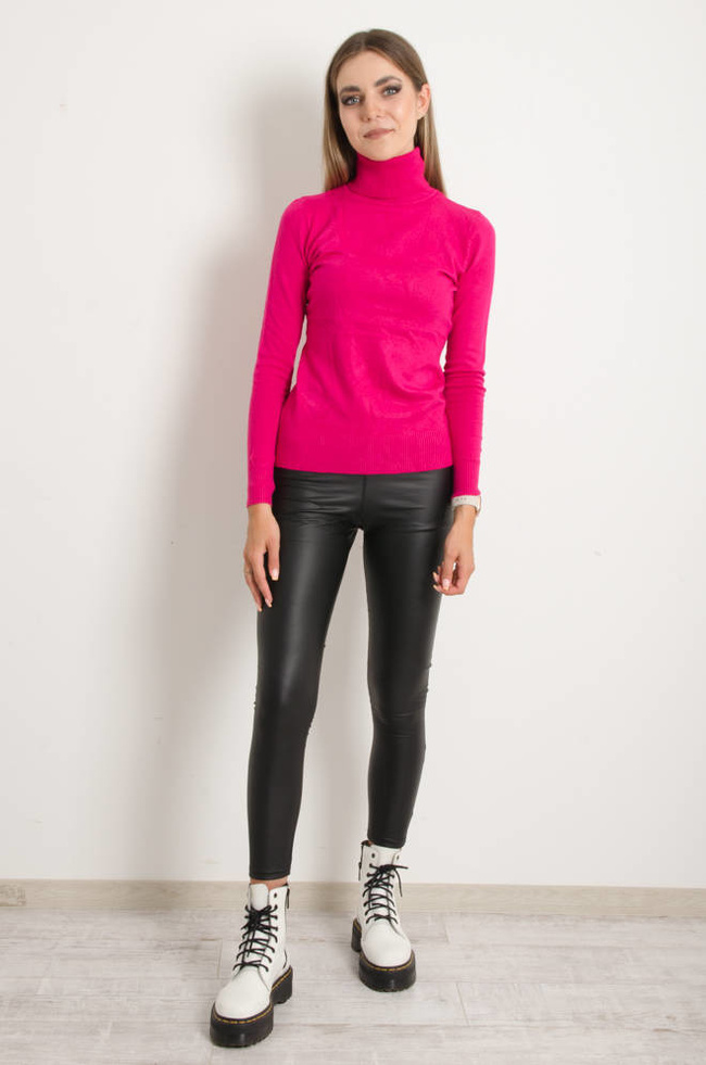 GŁADKI GOLF Z PRĄŻKOWANYM ZAKOŃCZENIEM - FUKSJA