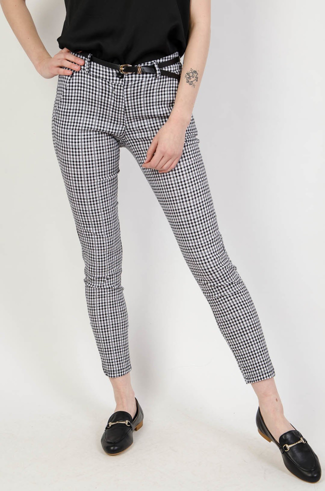Eleganckie spodnie w pepitkę + pasek 