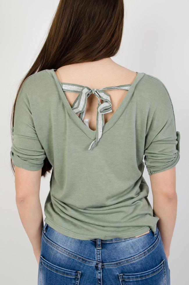 Zielona posrebrzana bluzka z wiązaniem z tyłu