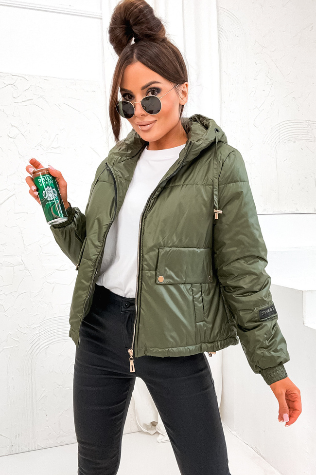 KURTKA ASYMETRYCZNA ZE ZŁOTYMI ELEMENTAMI- ZIELONA