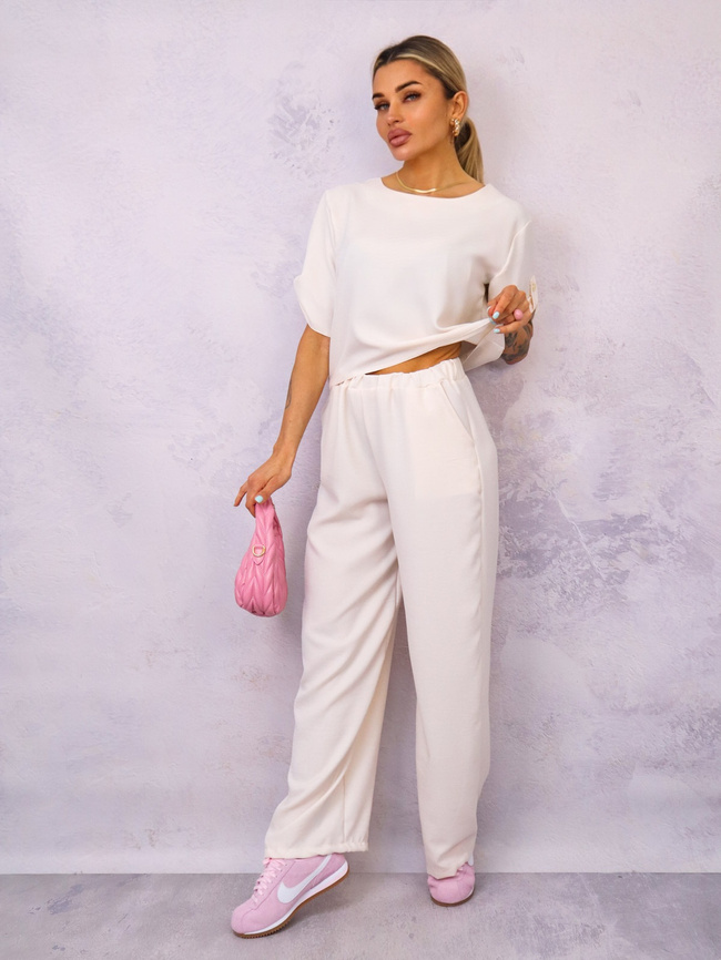 KOMPLET MATERIAŁOWY BLUZKA+ SPODNIE- BEŻOWY