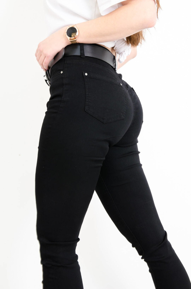 CZARNE DOPASOWANE SPODNIE PLUS SIZE-WYSOKI STAN