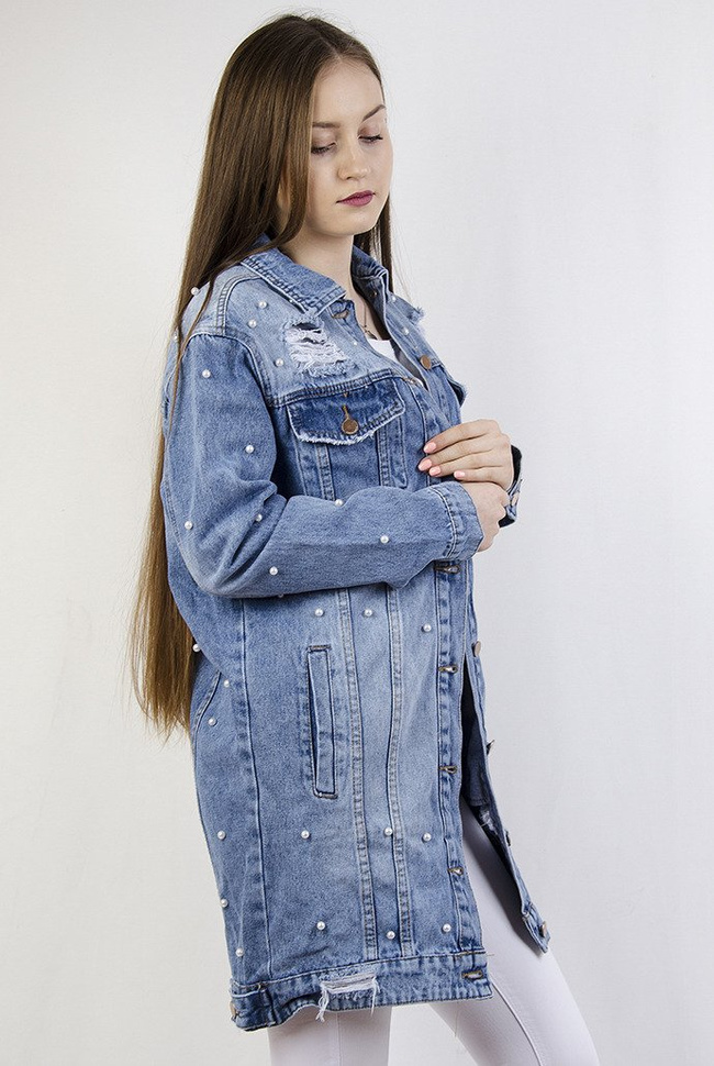 Kurtka jeansowa z perełkami