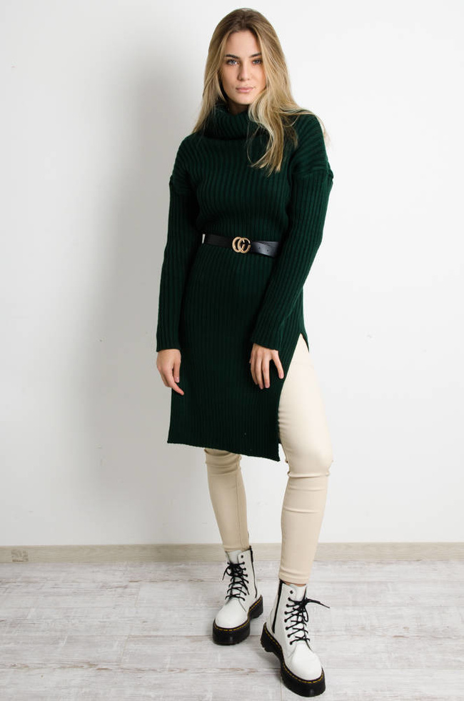 ZIELONA SWETERKOWA SUKIENKA Z GOLFEM + PASEK 