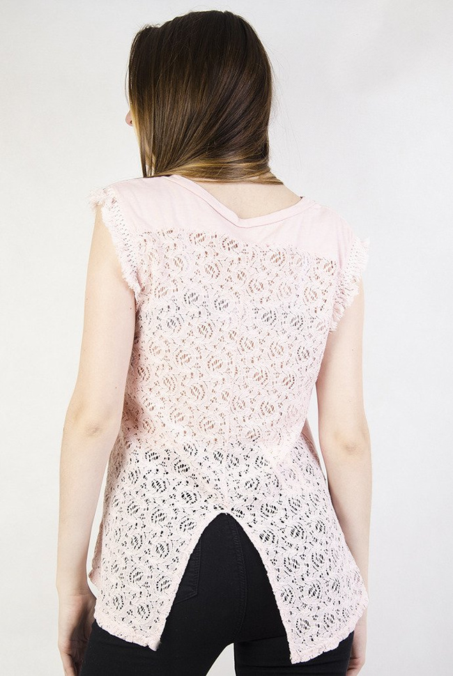 Jasnoróżowa bluzka bez rękawów z kolorowym nadrukiem