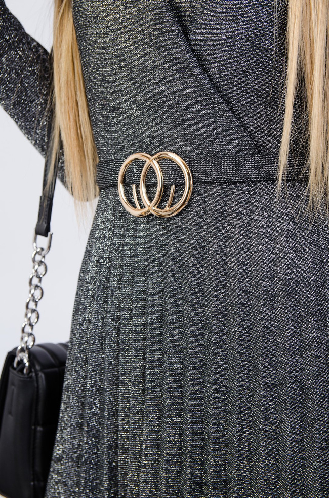 SZARA BROKATOWA SUKIENKA Z PLISOWANYM DOŁEM + PASEK