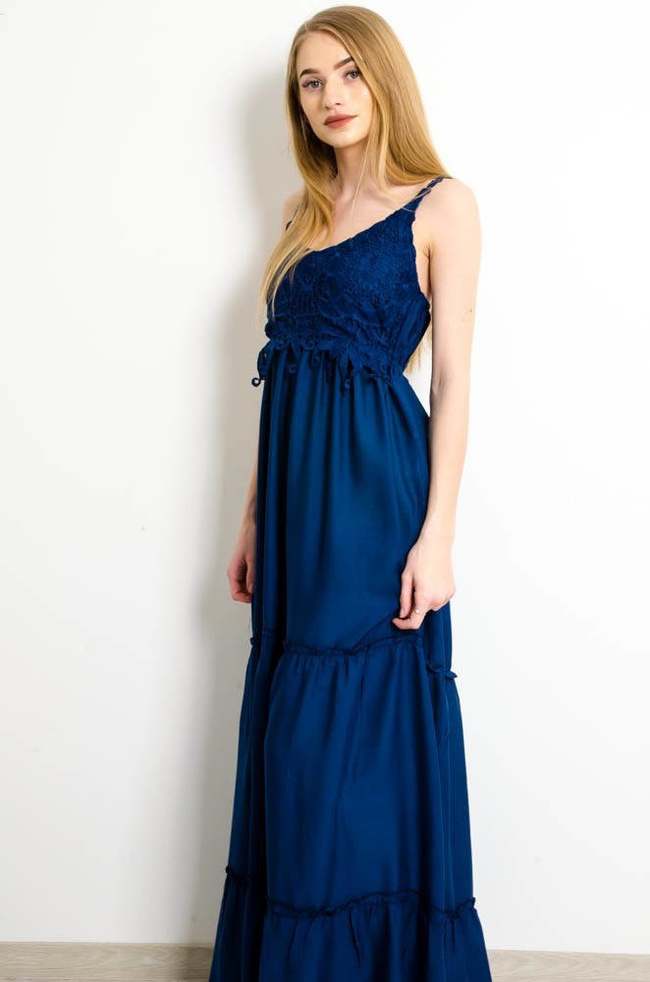 GRANATOWA SUKIENKA MAXI NA RAMIĄCZKACH Z AŻUROWĄ GÓRĄ