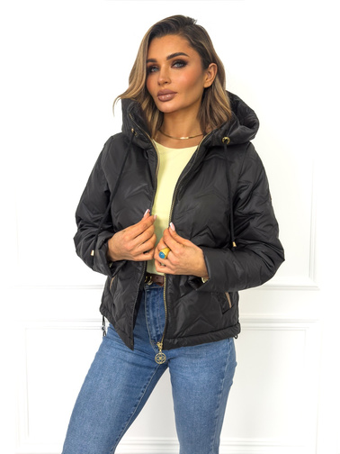 KURTKA PRZEJŚCIOWA Z KAPTUREM I ŚCIĄGACZAMI PO BOKACH- CZARNA