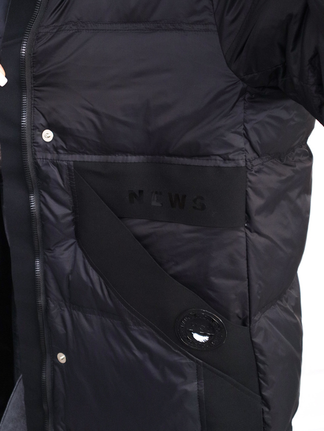 DŁUGA KURTKA PŁASZCZ Z LAMPASAMI WYPEŁNIONA KACZYM PUCHEM- CZARNA