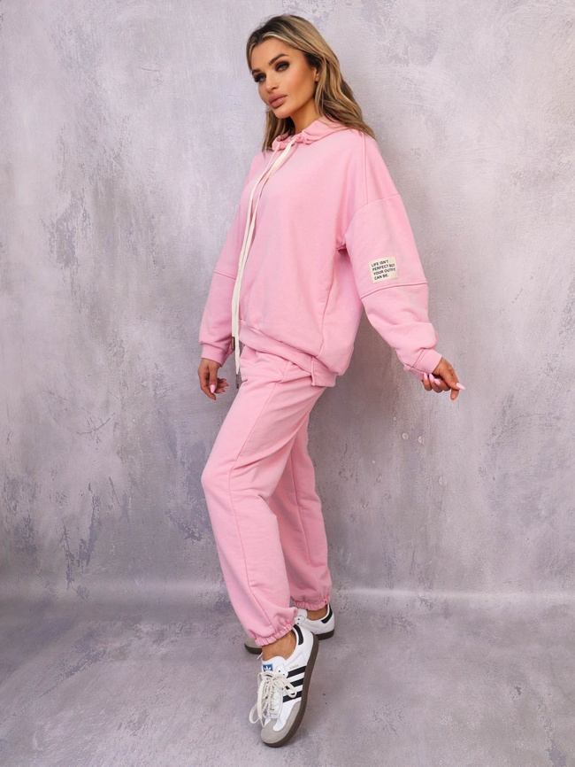 KOMPLET DRESOWY BLUZA Z KAPTUREM+ SPODNIE- RÓŻOWY