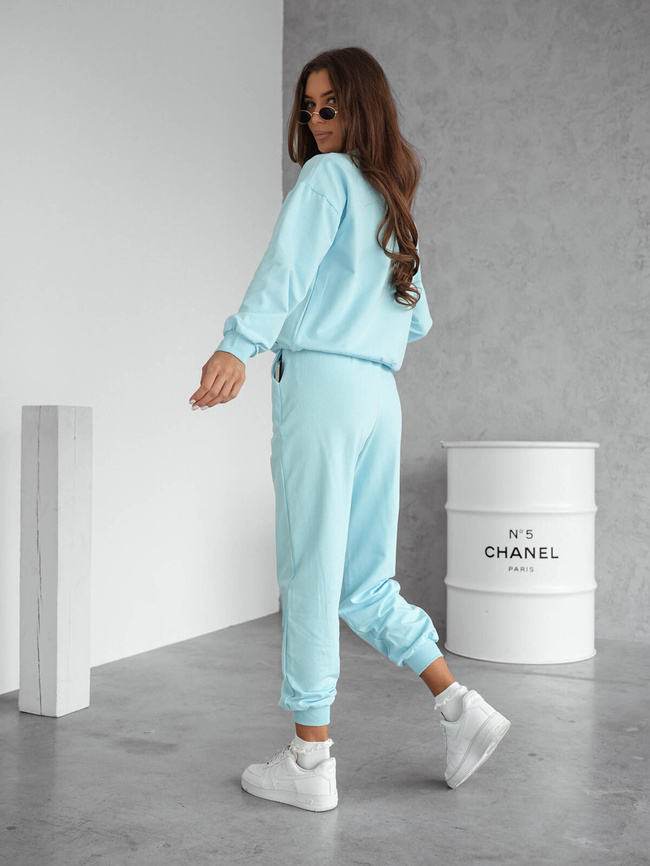 KOMPLET BAWEŁNIANY BLUZA Z SZNURKAMI+SPODNIE- TURKUSOWY