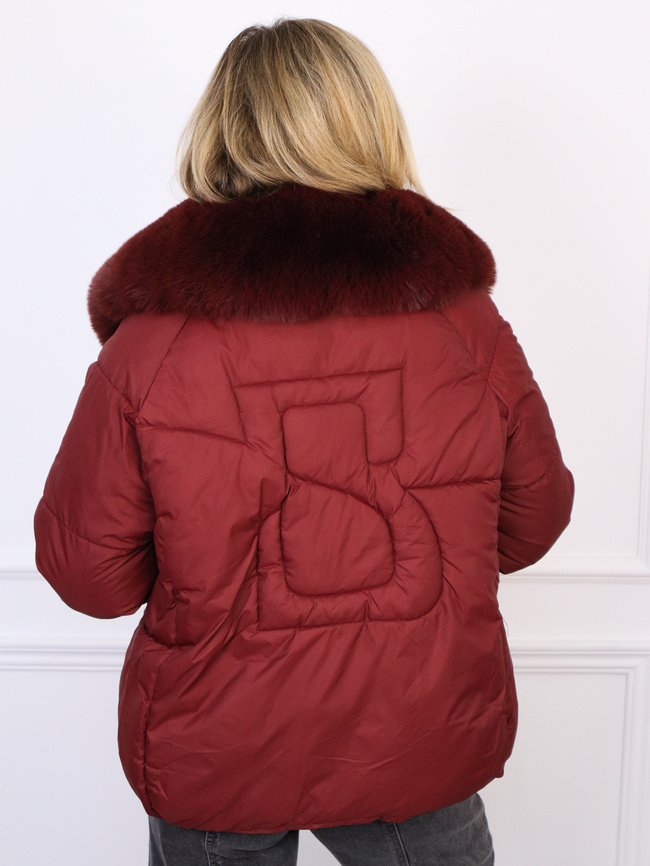 KURTKA ZIMOWA ZAPINANA NA ZAMEK I GUZIKI Z FUTERKIEM- BORDOWA