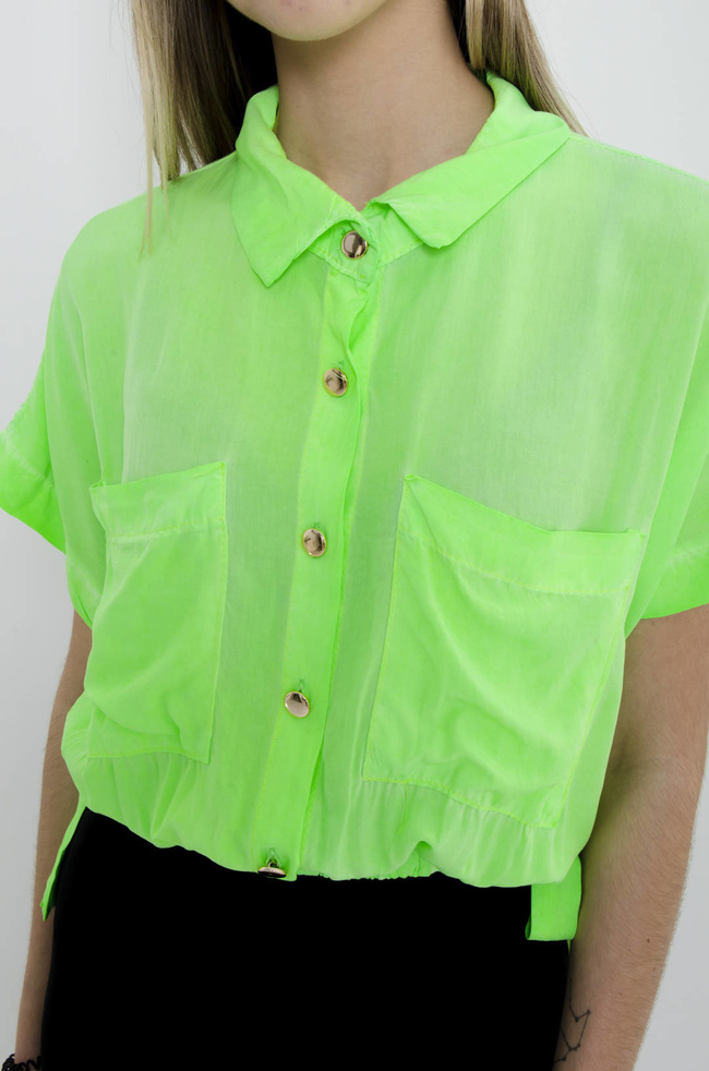 BLUZKA KOSZULOWA Z KIESZENIAMI - ZIELONA