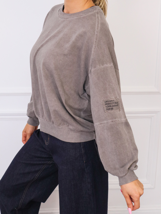 BLUZA OVERSIZE Z NASZYWKĄ- SZARA