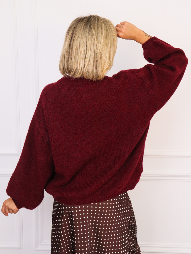 SWETER OVERSIZE Z DOMIESZKĄ WEŁNY- BORDOWY