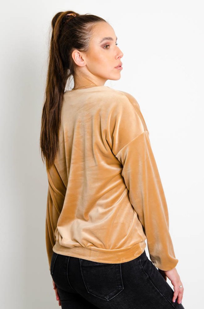 BRĄZOWA WELUROWA BLUZA W SEREK