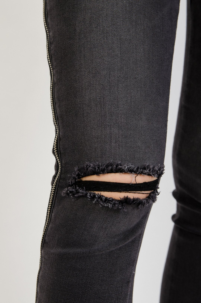 Szare spodnie jeansowe z lampasami suwakami