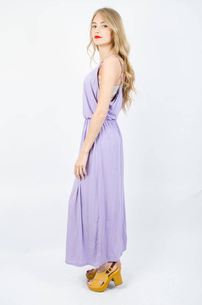 DŁUGA DZIANINOWA SUKIENKA MAXI - FIOLETOWA