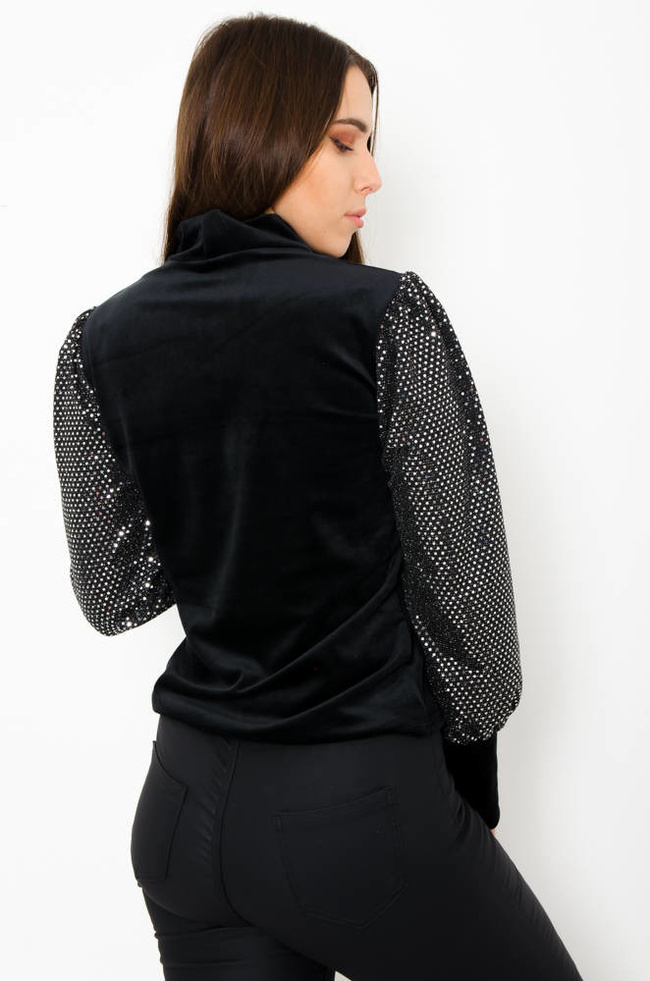 CZARNA BLUZKA Z CEKINOWYMI RĘKAWAMI 