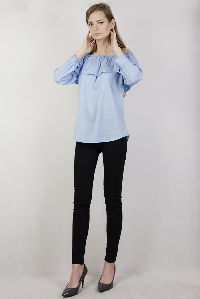 Koszula błękitna z hiszpańskim dekoltem