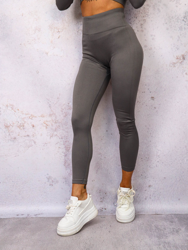 KOMPLET PRĄŻKOWANY LEGGINSY+ TOP ZAPINANY NA ZAMEK- SZARY