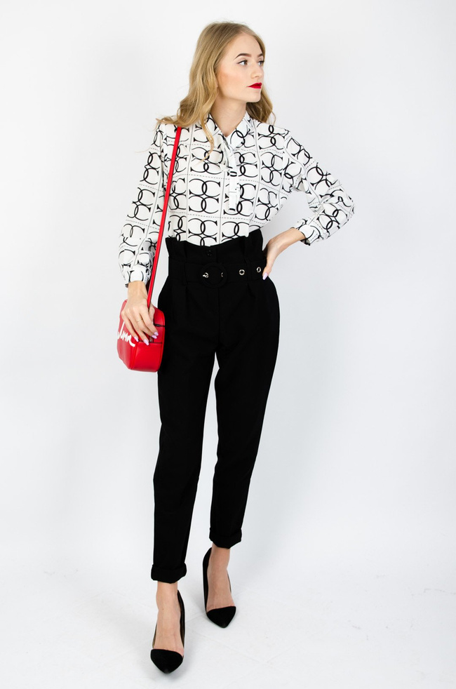 CZARNE ELEGANCKIE SPODNIE Z WYSOKIM STANEM + PASEK