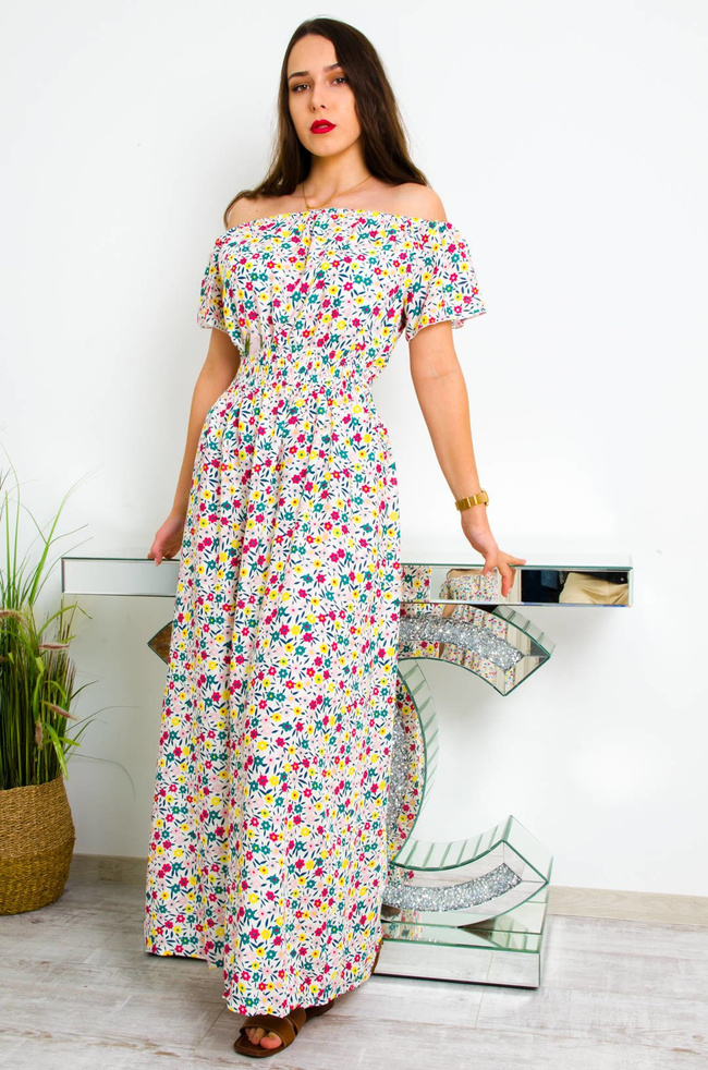 BIAŁA DLUGA SUKIENKA W KWIATY