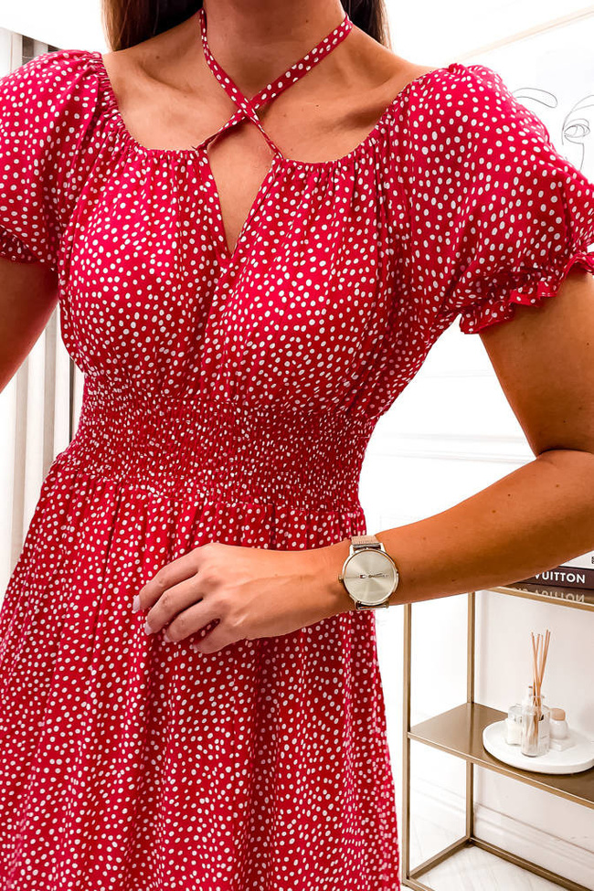 SUKIENKA HISZPANKA MAXI W KROPKI- CZERWONA