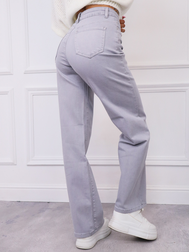 JASNOSZARE SPODNIE JEANSOWE Z SZEROKIMI NOGAWKAMI