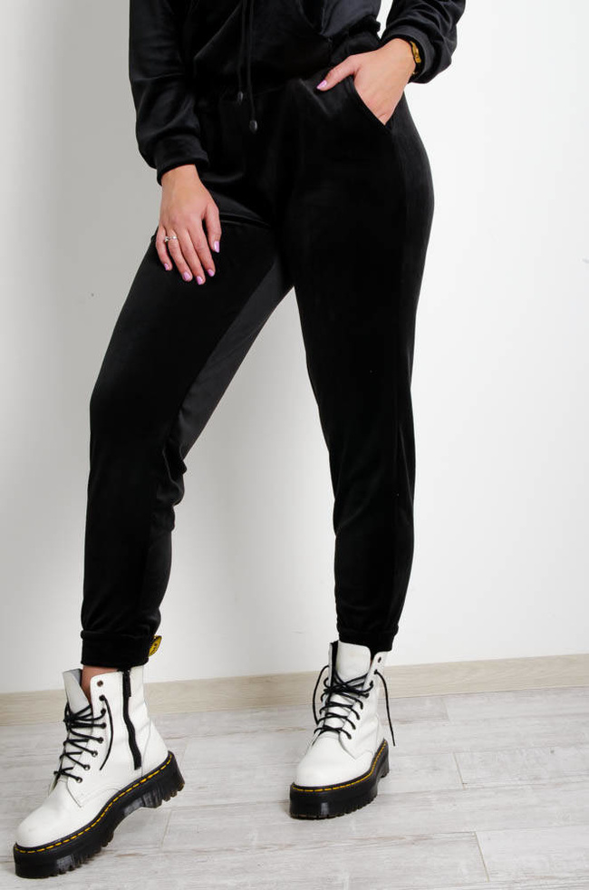 CZARNE WELUROWE SPODNIE DRESOWE