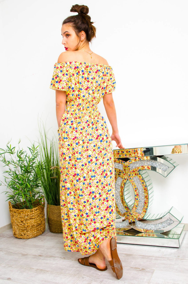 ŻÓŁTA DLUGA SUKIENKA  W KWIATY 