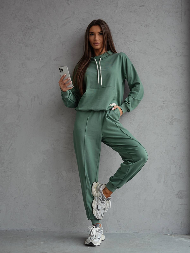 KOMPLET BAWEŁNIANY BLUZA Z SZNURKAMI+SPODNIE- ZIELONY