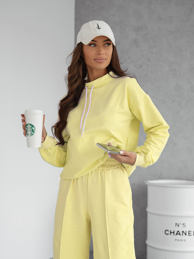 KOMPLET BAWEŁNIANY BLUZA Z SZNURKAMI+SPODNIE- ŻÓŁTY