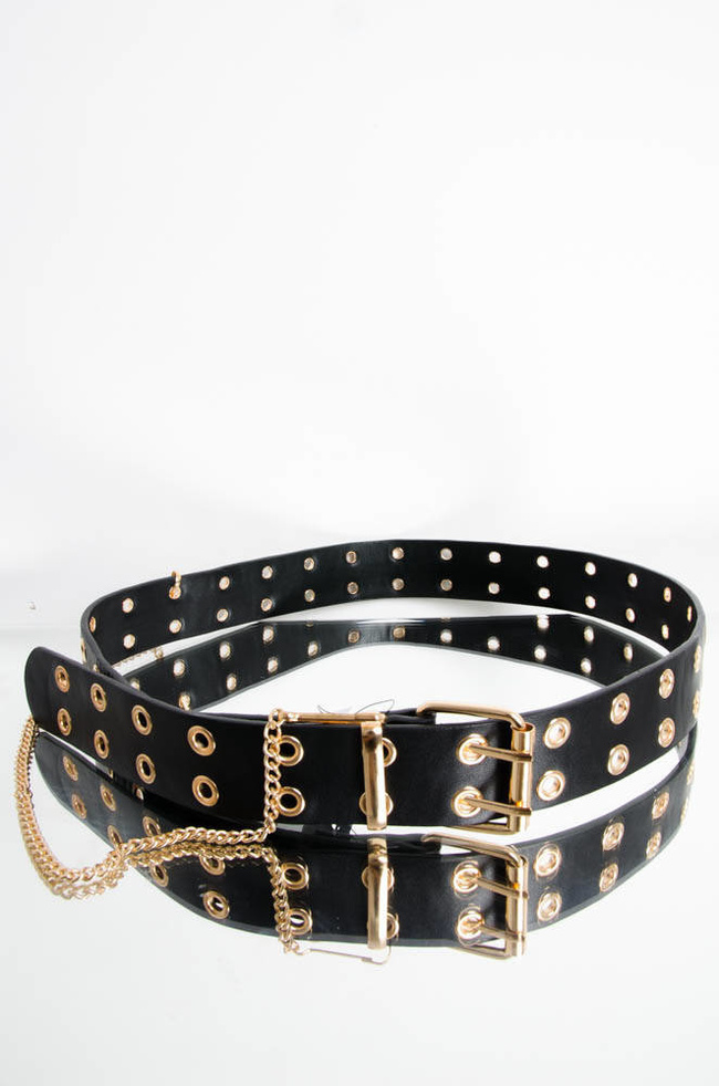 CZARNY PASEK Z OZDOBNYMI KÓŁKAMI I ŁAŃCUSZKIEM 