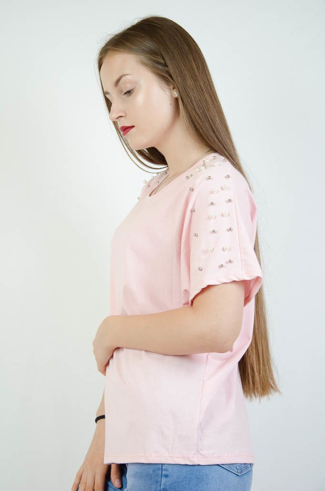 Różowa bluzka oversize  z koralikami 