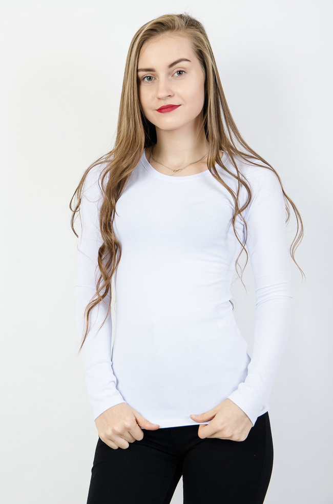Bluzka biała typu basic z długim rękawem