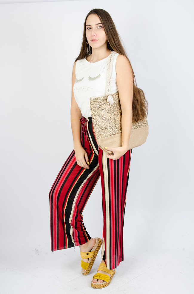 Beżowa torebka z juty przeplatana czarną nitką