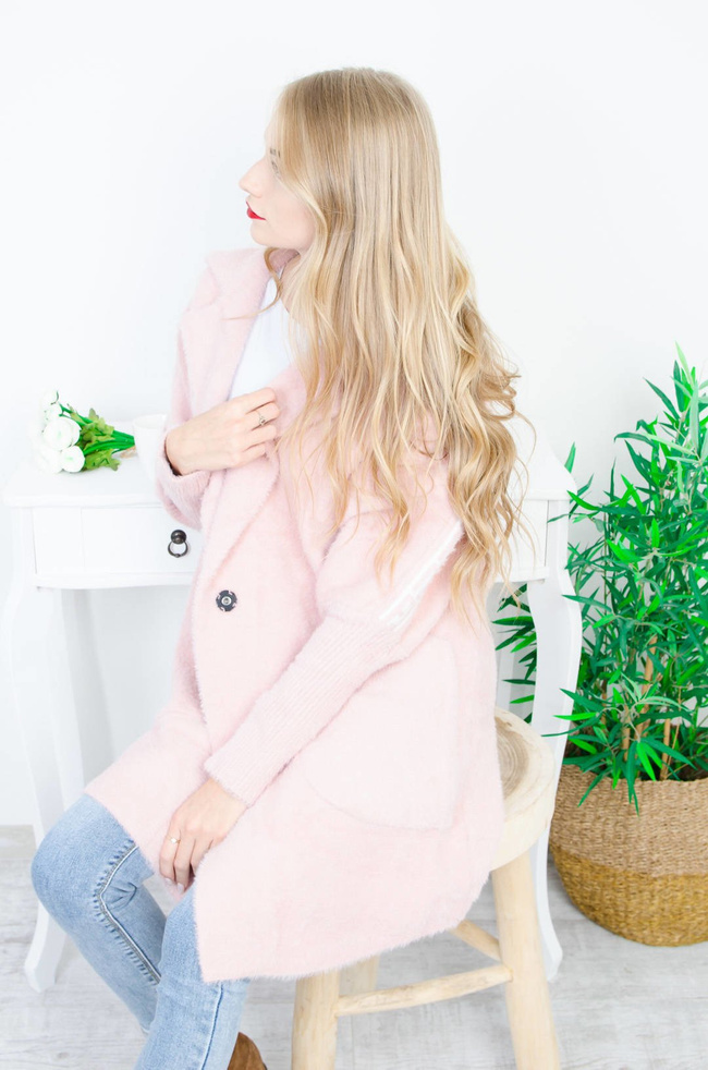 RÓŻOWA NARZUTA PŁASZCZ ALPAKA- JESIEŃ