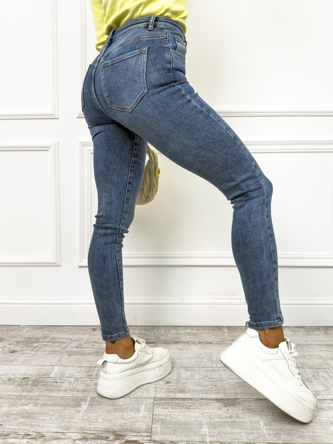 SPODNIE JEANSOWE SKINNY Z WYSOKIM STANEM- NIEBIESKIE