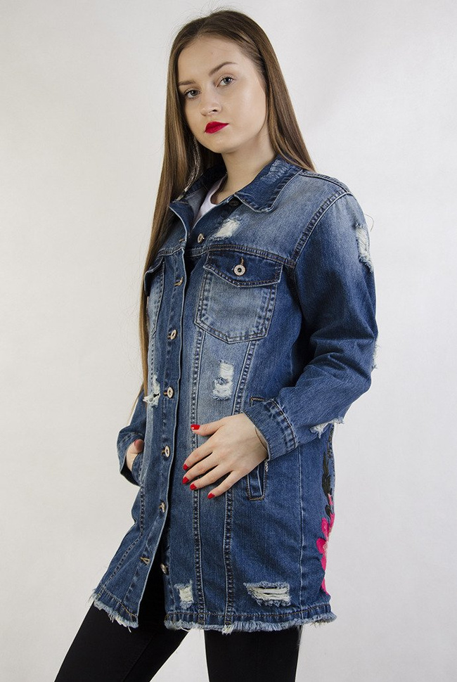 Kurtka jeansowa z motywem kwiatowym