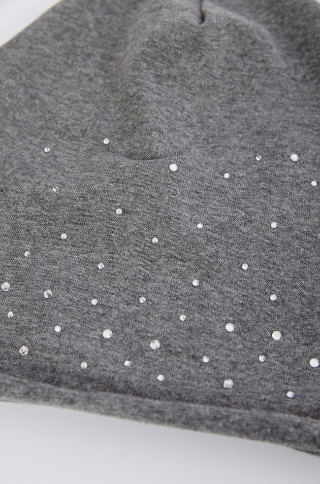 Szara bawełniana czapka z kryształkami