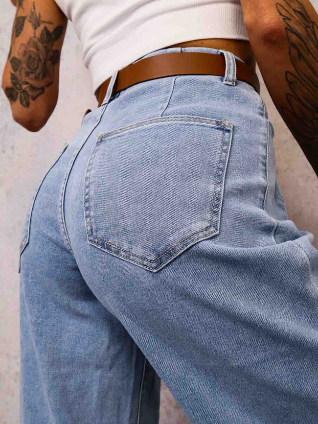 SPODNIE JEANSOWE Z PRZESZYCIAMI PRZY KIESZENIACH+ PASEK