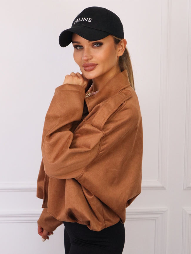 KURTKA OVERSIZE Z IMITACJI ZAMSZU ZAPINANA NA ZAMEK- CAMEL